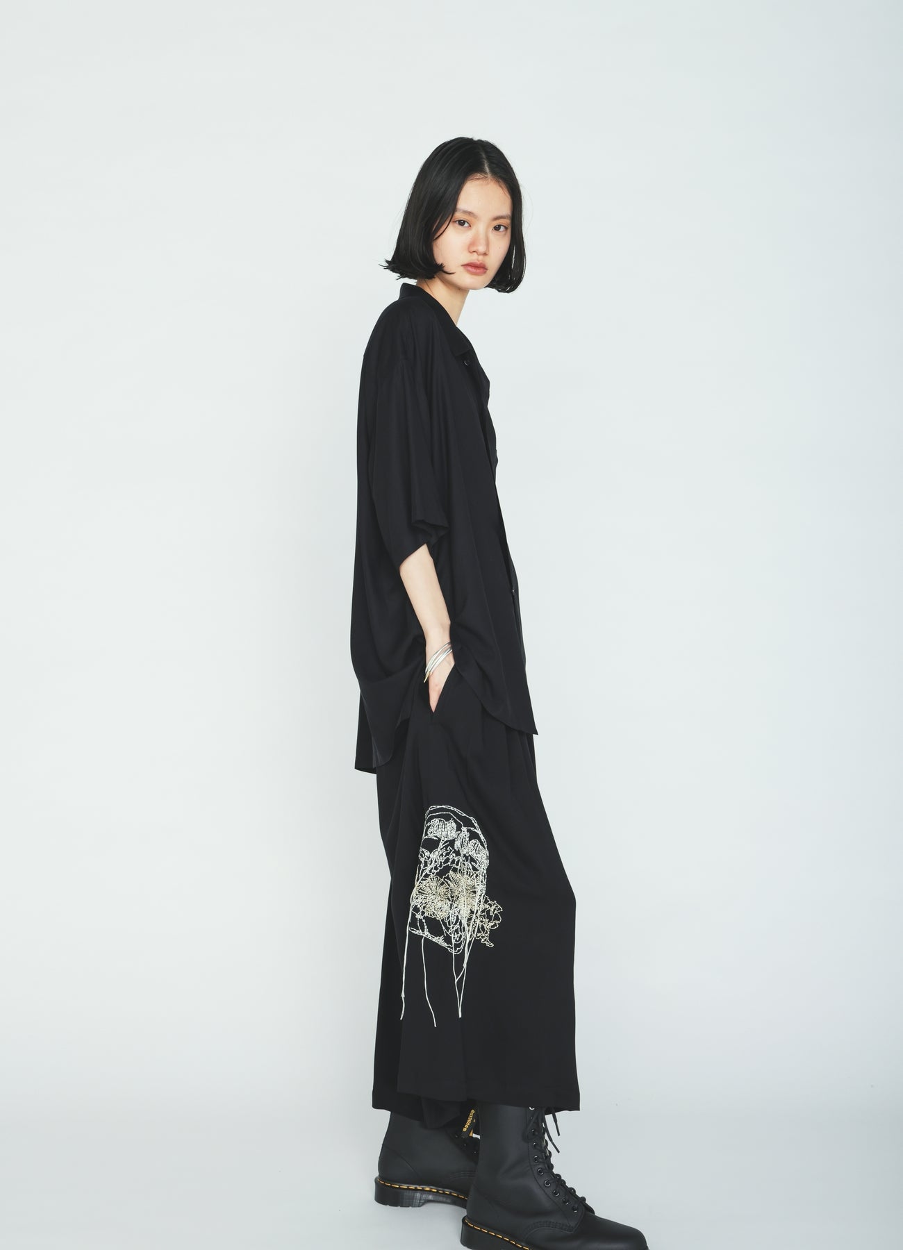 RAYON TWILL SHORT‑SLEEVE OPEN COLLAR SHIRT
