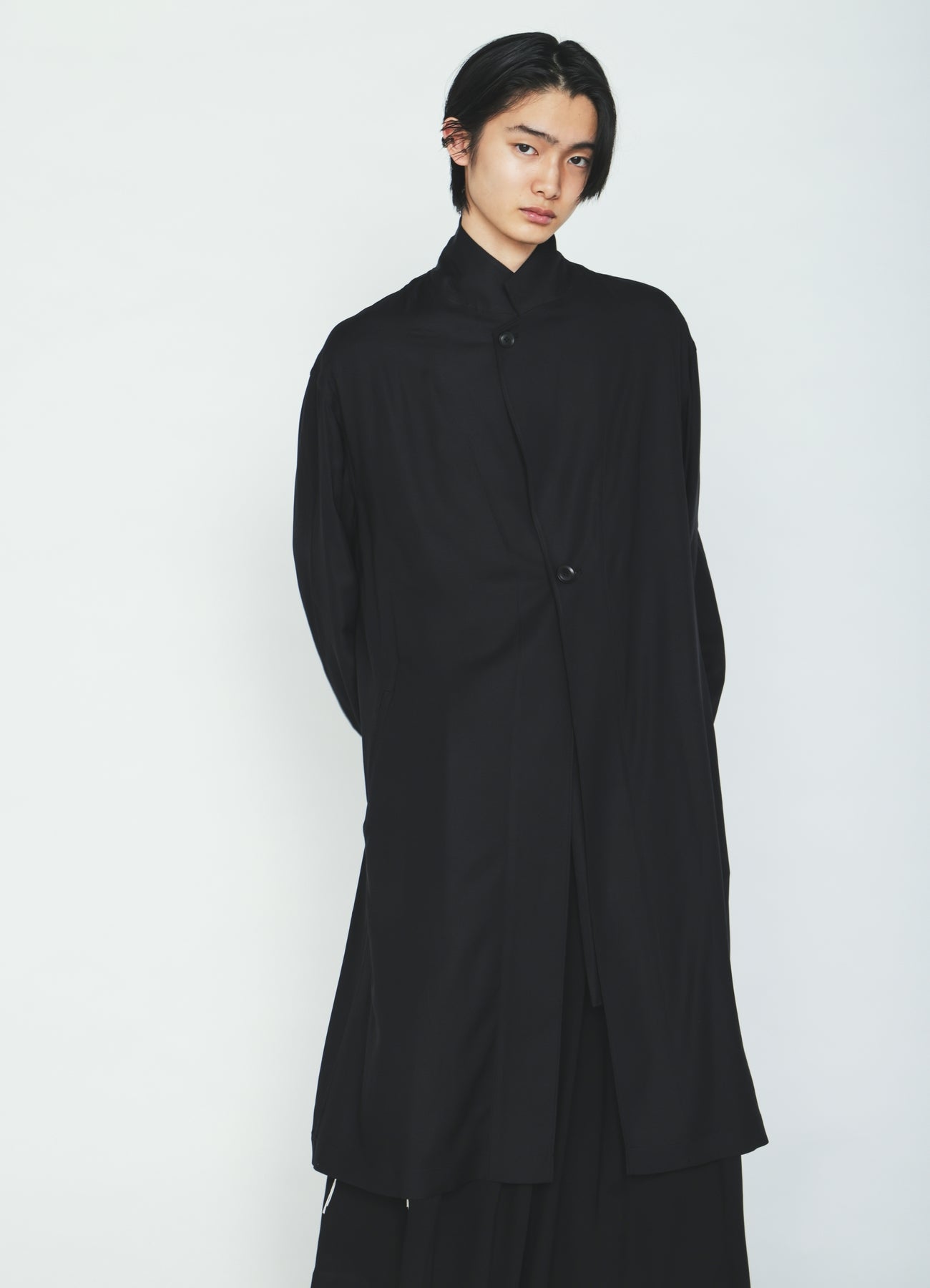 RAYON TWILL ONE‑BUTTON LONG COAT