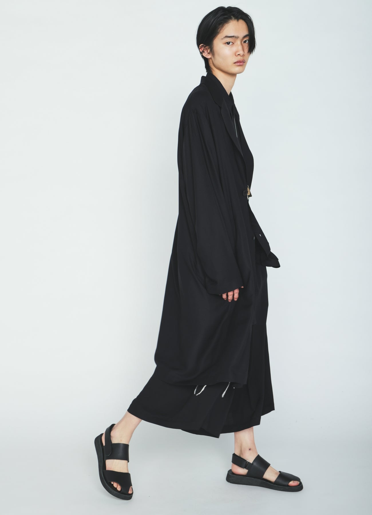 RAYON TWILL ONE‑BUTTON LONG COAT – THE SHOP YOHJI YAMAMOTO