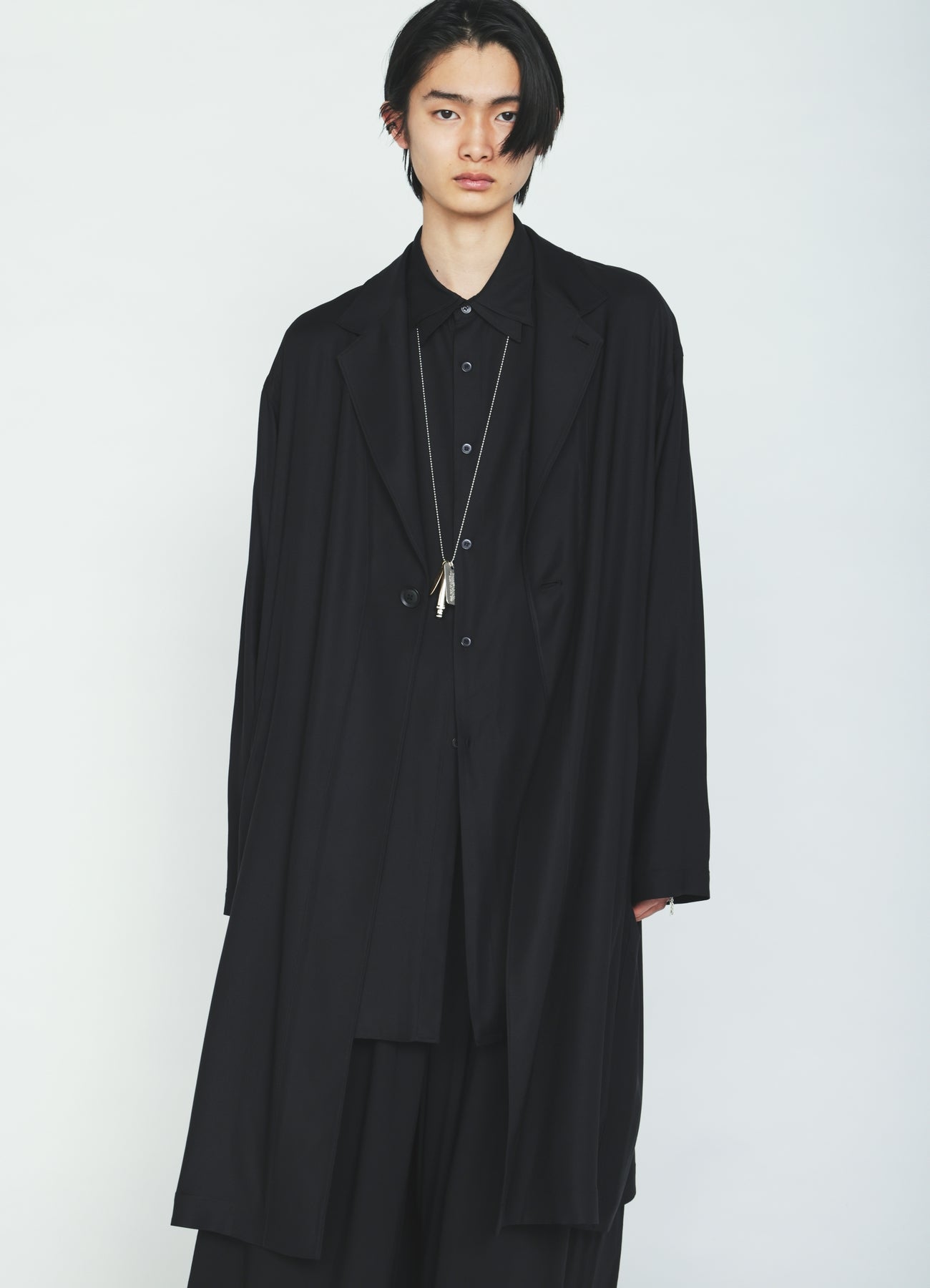 RAYON TWILL ONE‑BUTTON LONG COAT – THE SHOP YOHJI YAMAMOTO
