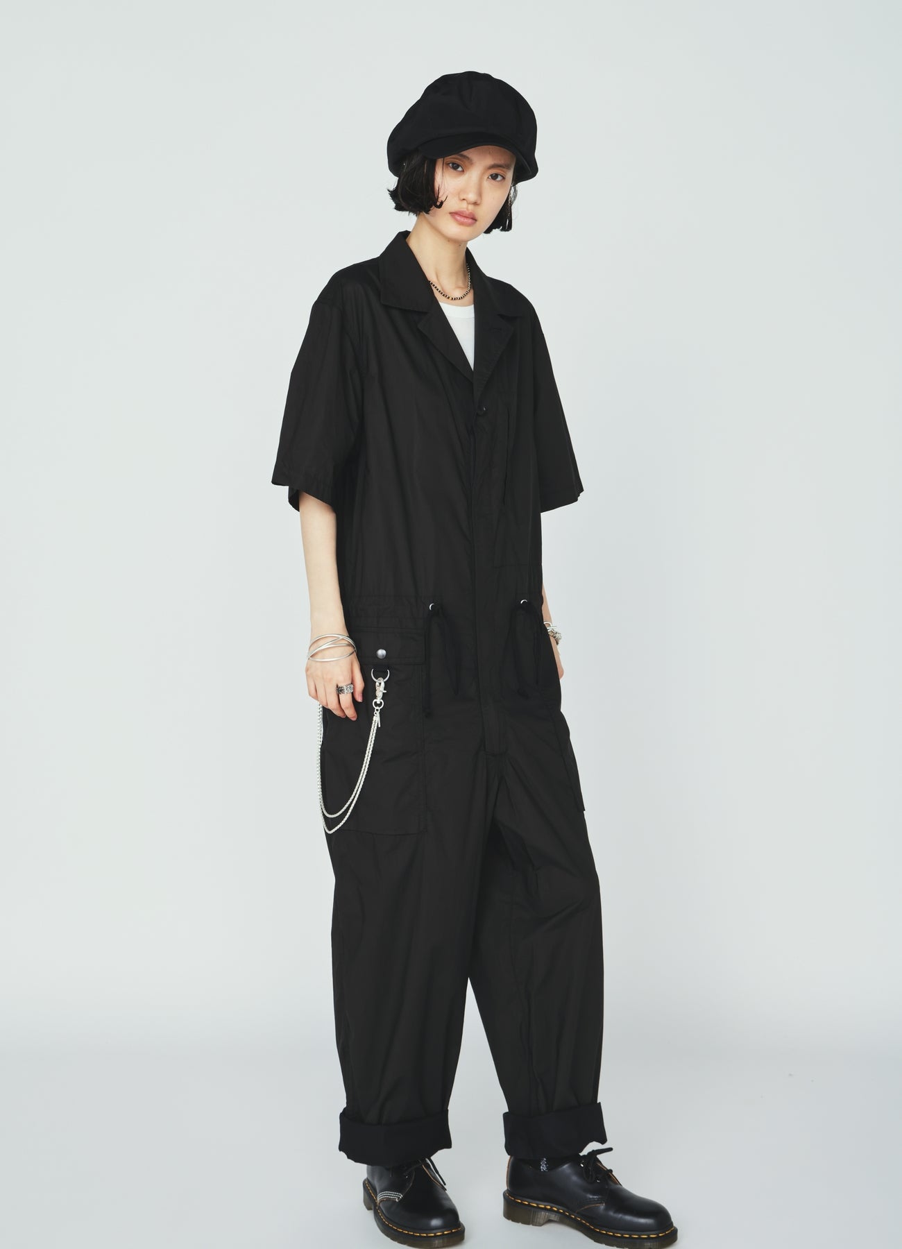 COTTON TYPEWRITER SHORT-SLEEVE JUMPSUIT