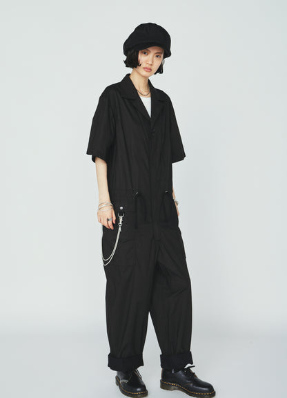 COTTON TYPEWRITER SHORT-SLEEVE JUMPSUIT