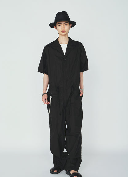 COTTON TYPEWRITER SHORT-SLEEVE JUMPSUIT