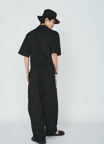 COTTON TYPEWRITER SHORT-SLEEVE JUMPSUIT