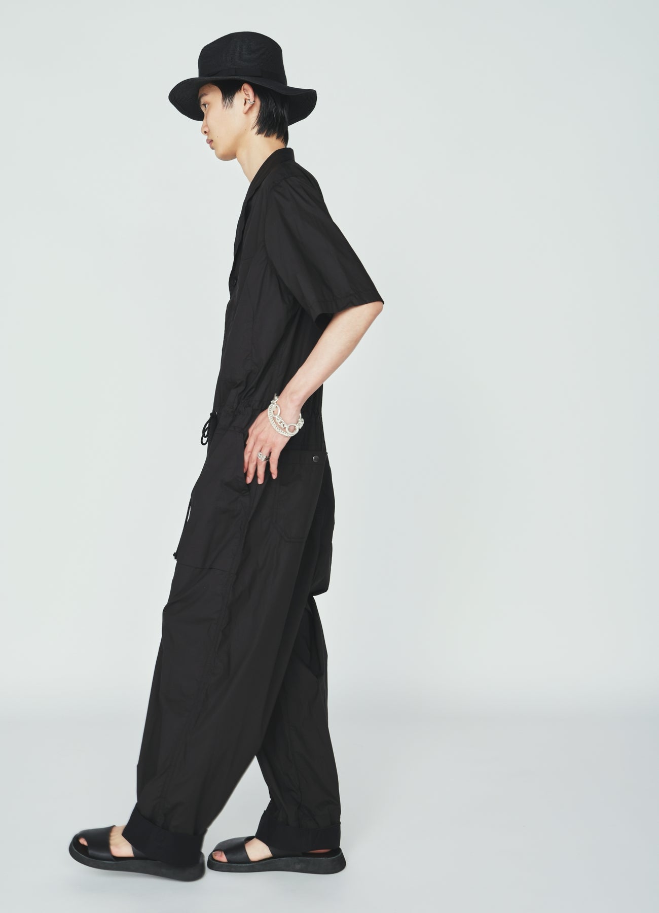 COTTON TYPEWRITER SHORT-SLEEVE JUMPSUIT