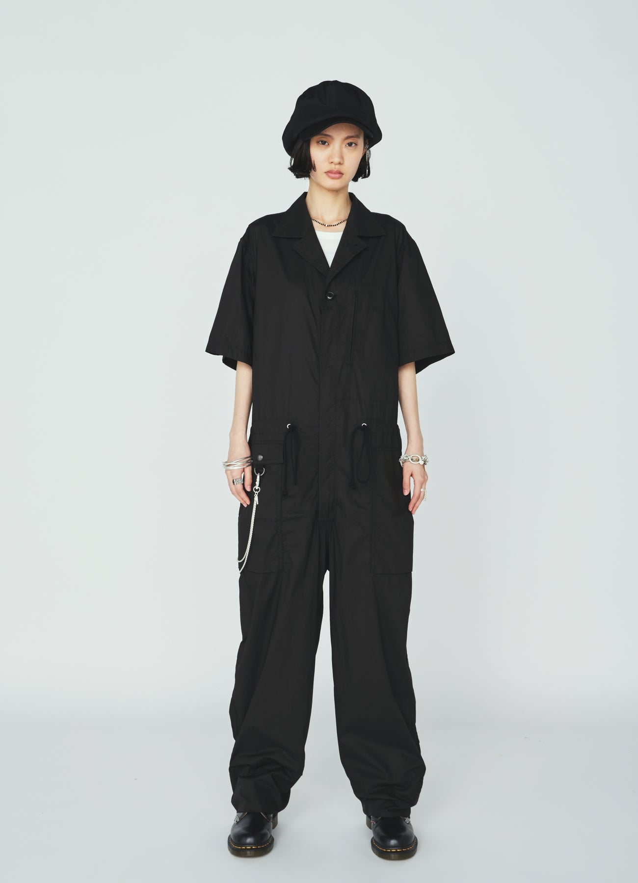 COTTON TYPEWRITER SHORT-SLEEVE JUMPSUIT