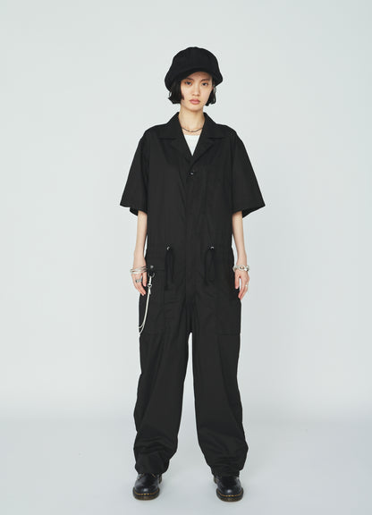COTTON TYPEWRITER SHORT-SLEEVE JUMPSUIT