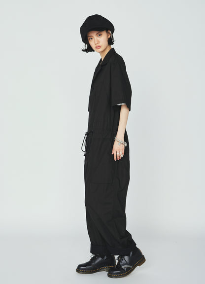 COTTON TYPEWRITER SHORT-SLEEVE JUMPSUIT