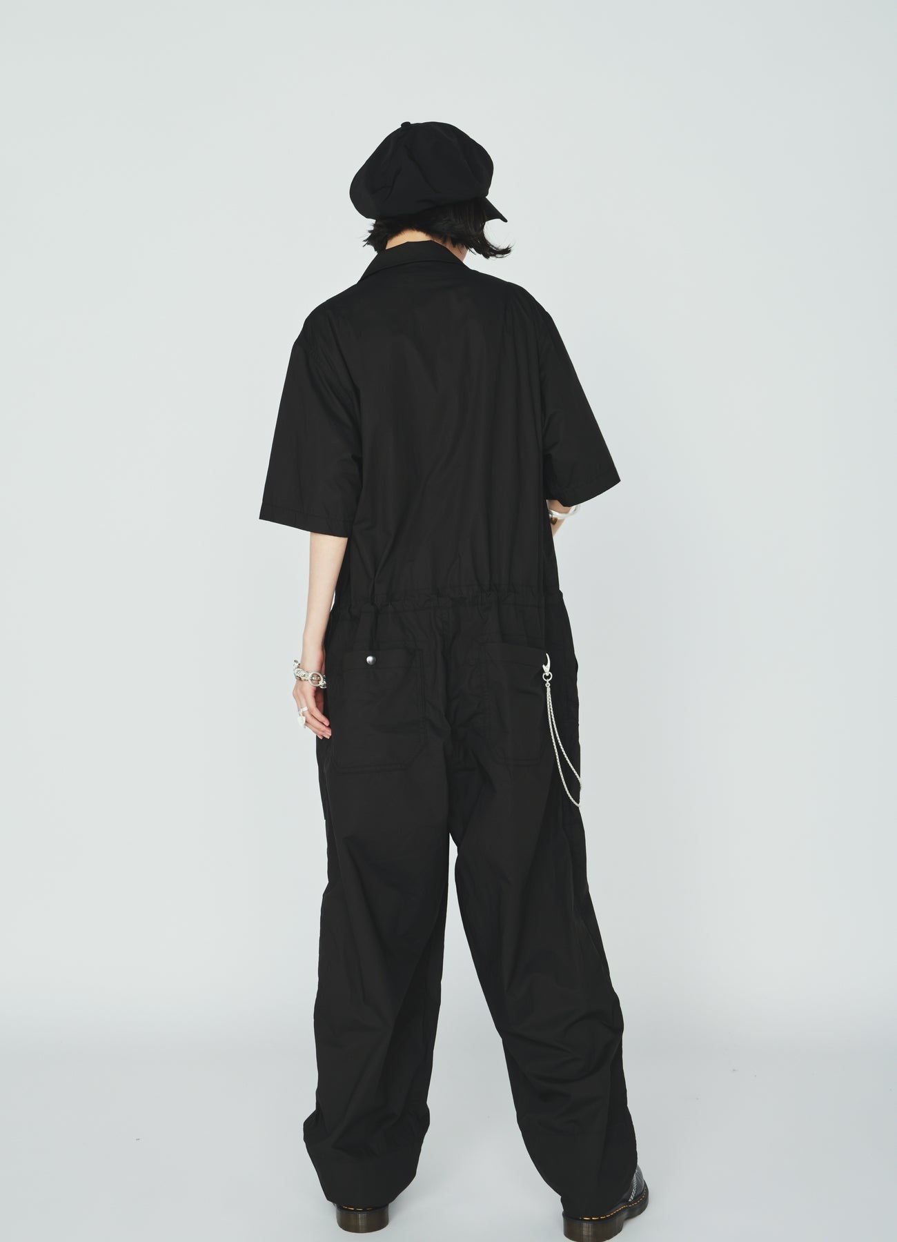 COTTON TYPEWRITER SHORT-SLEEVE JUMPSUIT