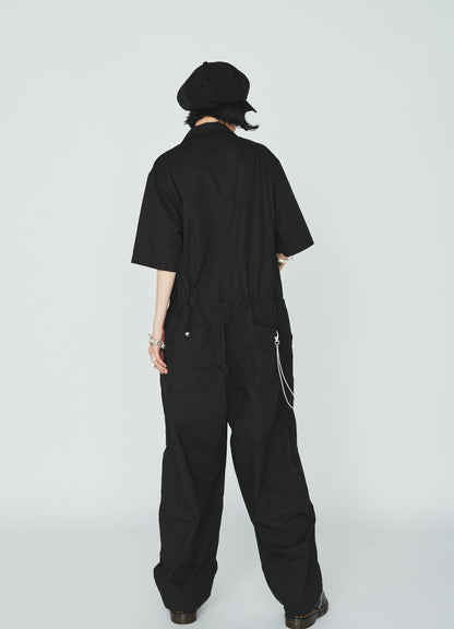 COTTON TYPEWRITER SHORT-SLEEVE JUMPSUIT
