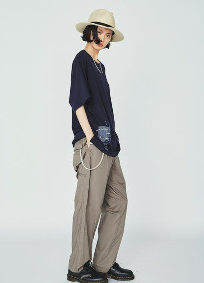 COTTON TYPEWRITER SIDE-POCKET TAPERED PANTS