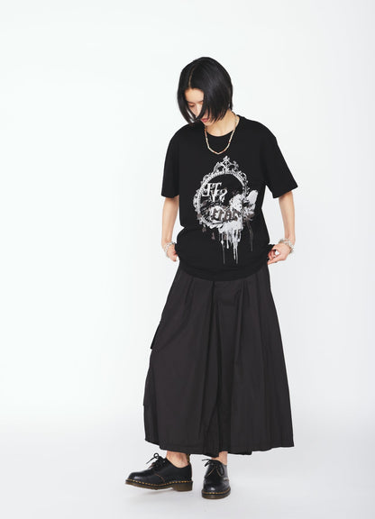 COTTON TYPEWRITER 2-TUCK SIDE-POCKET CULOTTE PANTS