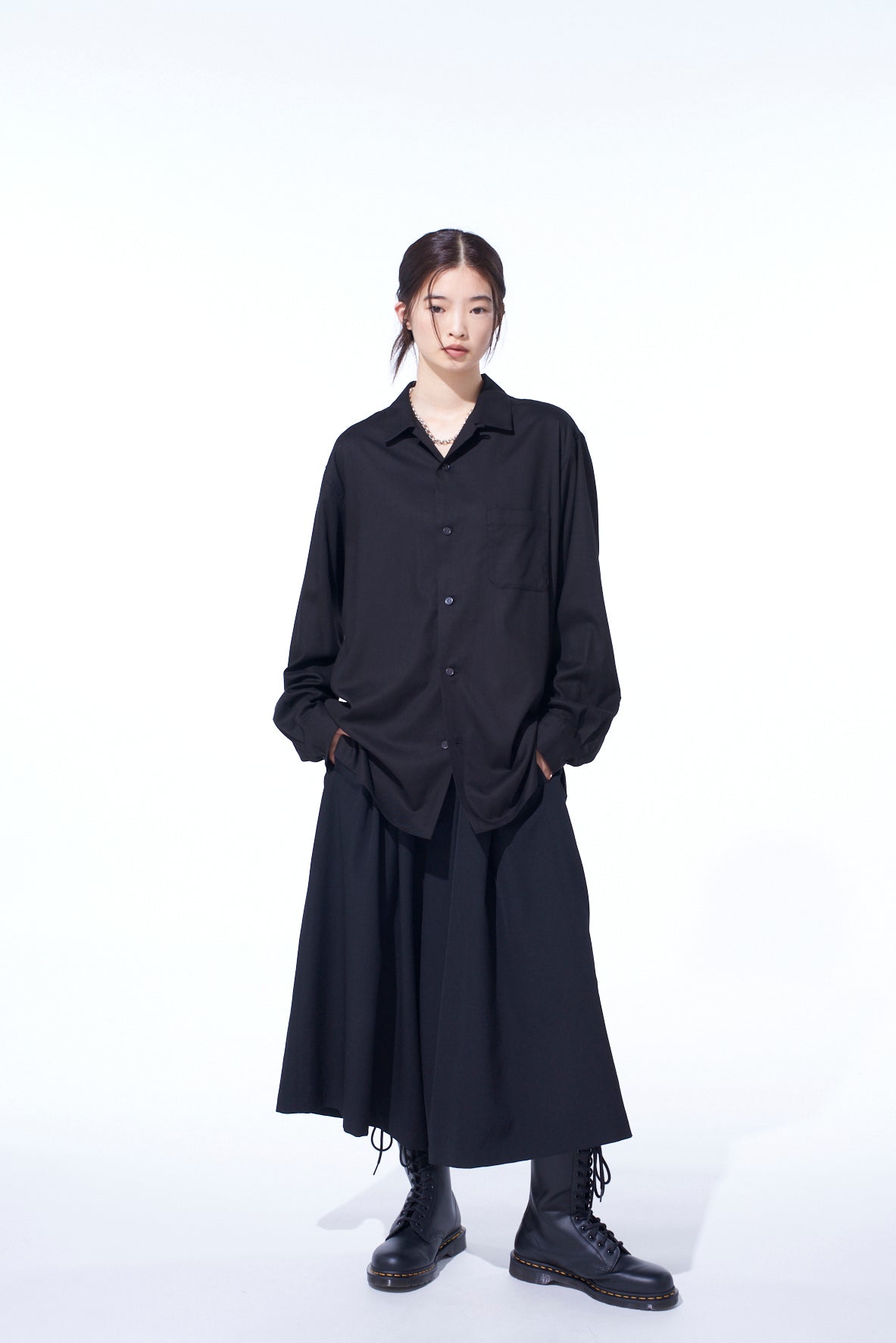 RAYON TWILL OPEN COLLAR SHIRT