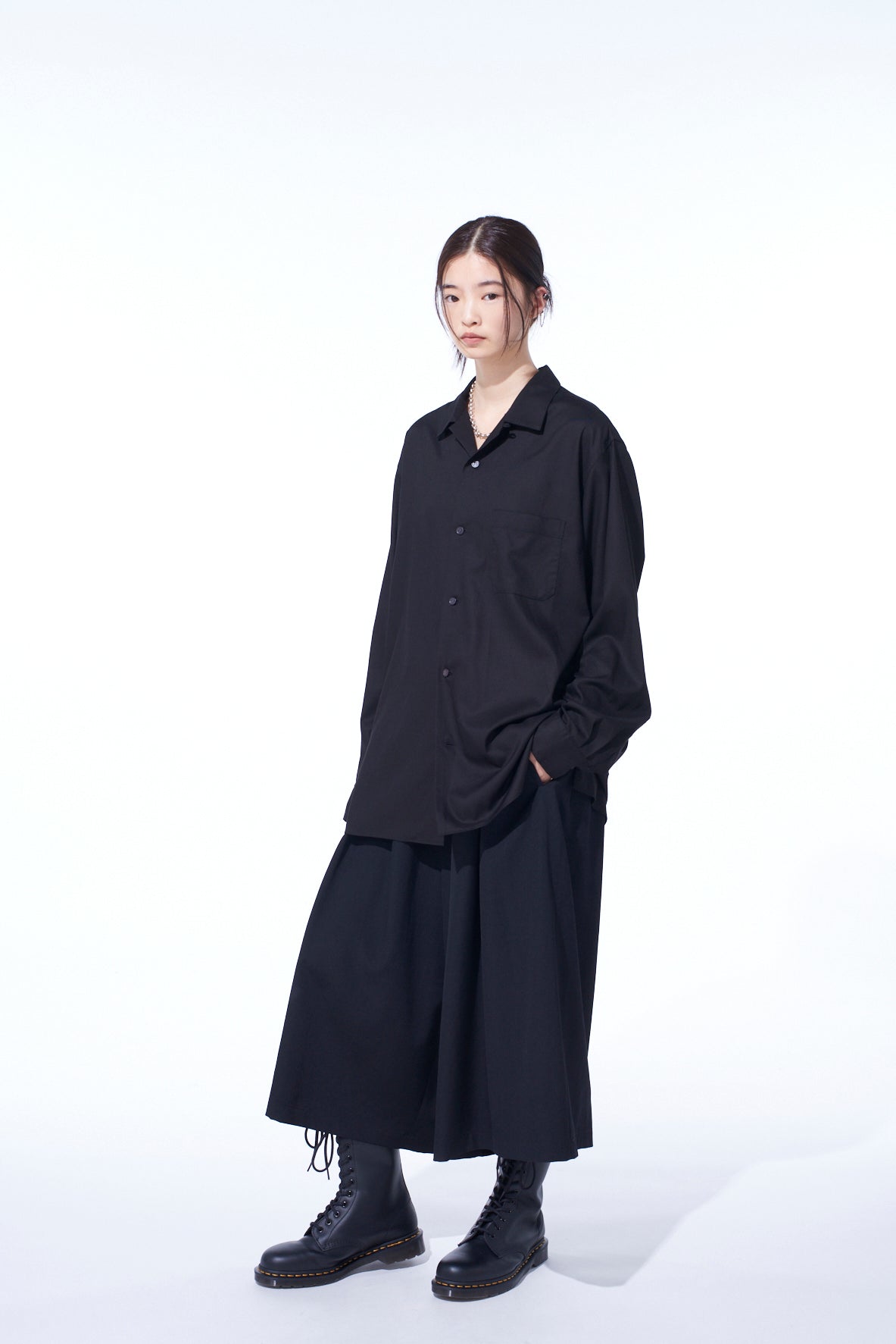 RAYON TWILL OPEN COLLAR SHIRT