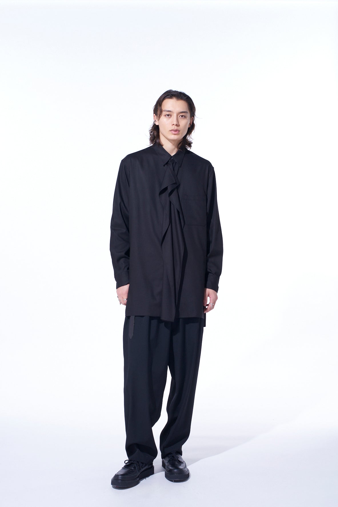 RAYON TWILL DRAPED FRONT SHIRT