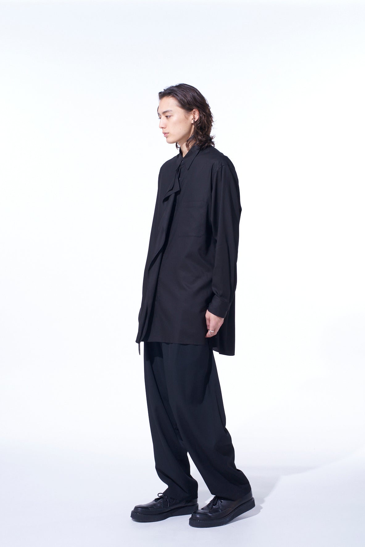RAYON TWILL DRAPED FRONT SHIRT