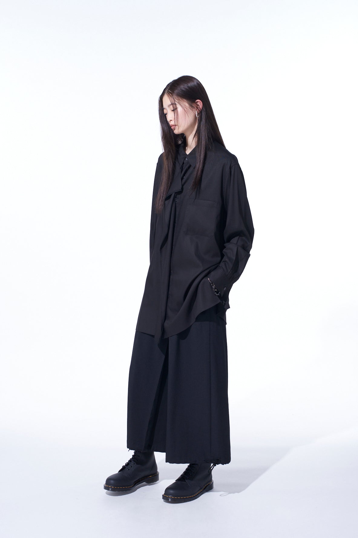 RAYON TWILL DRAPED FRONT SHIRT