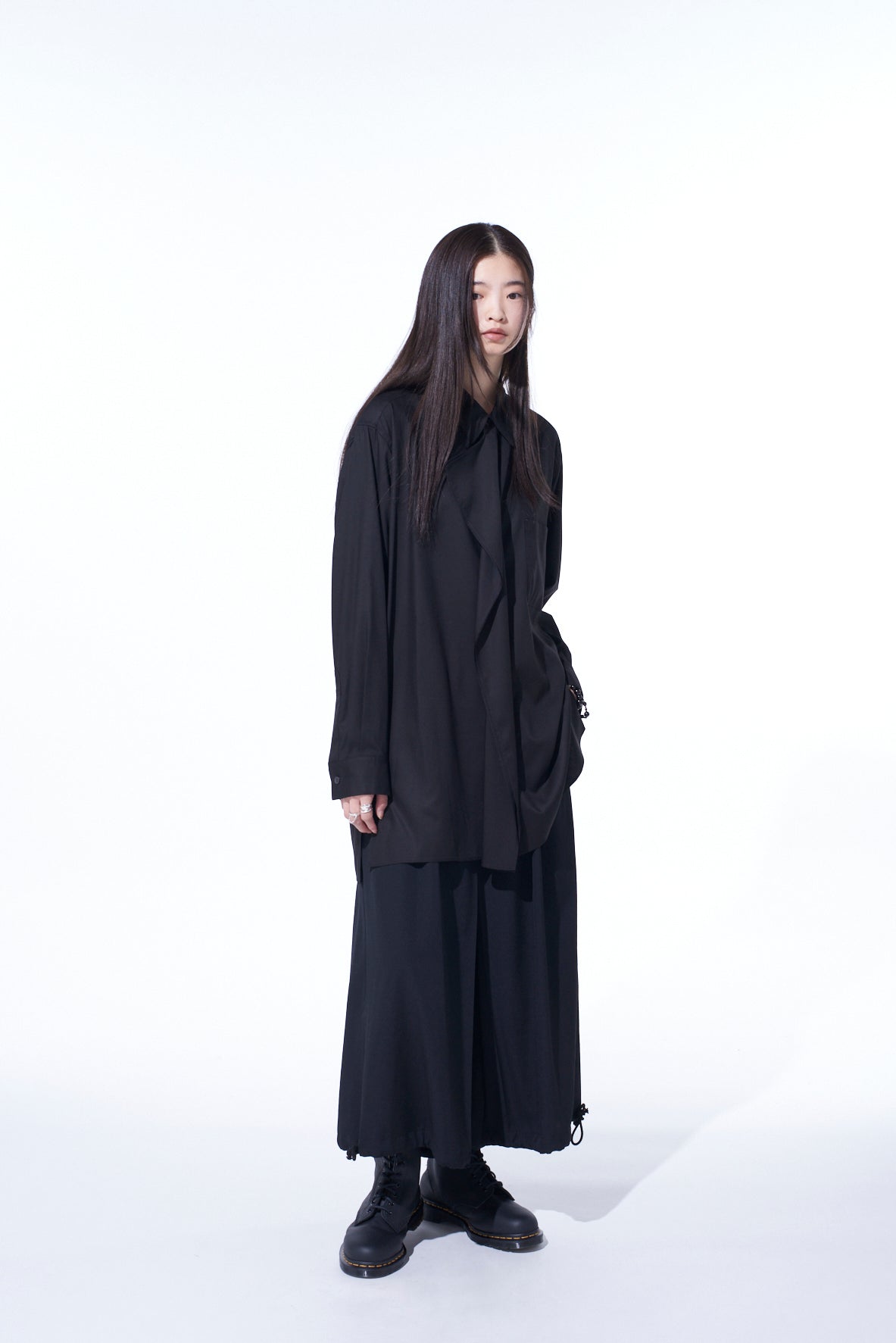 RAYON TWILL DRAPED FRONT SHIRT