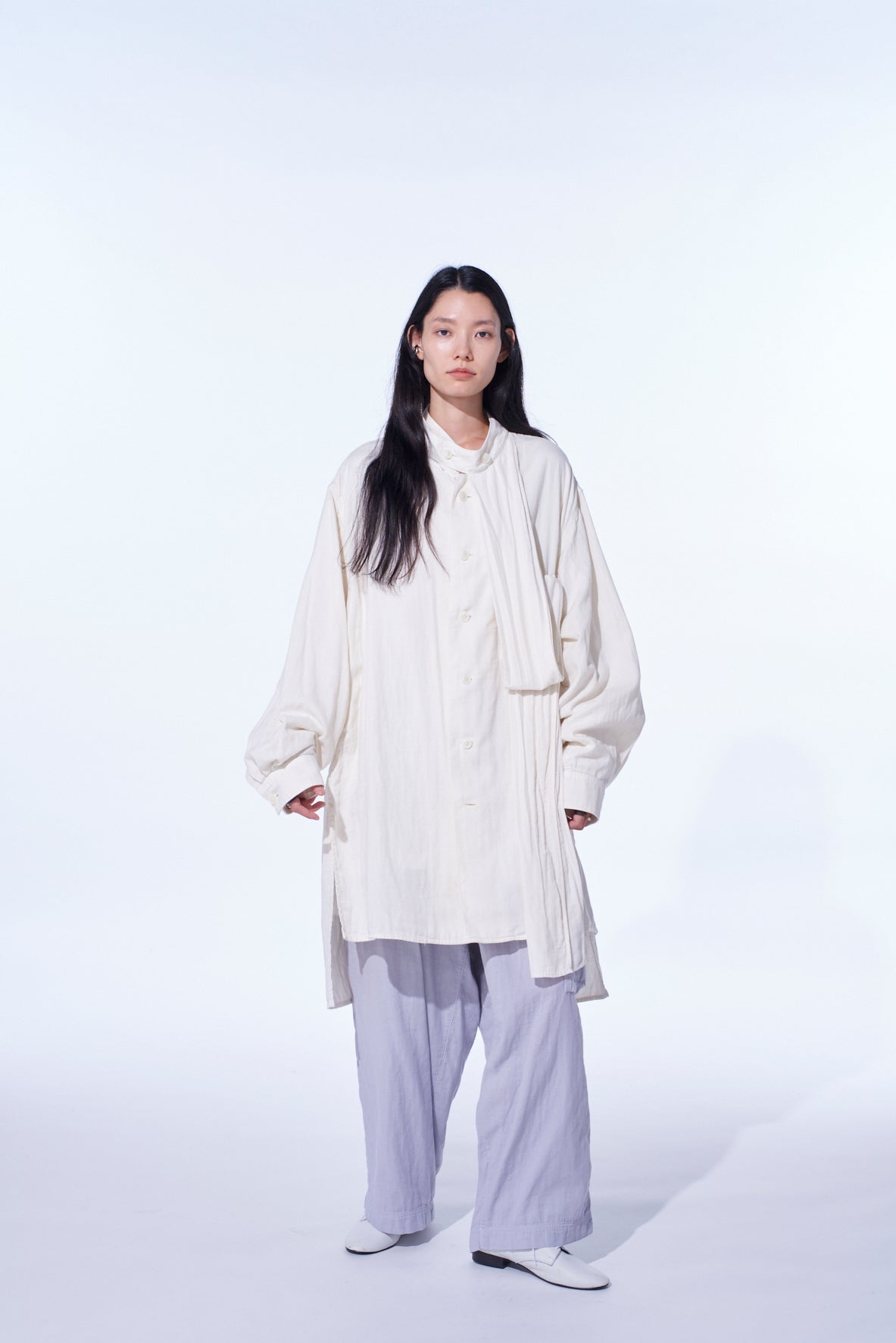 Double Gauze Band Collar Stole Shirt
