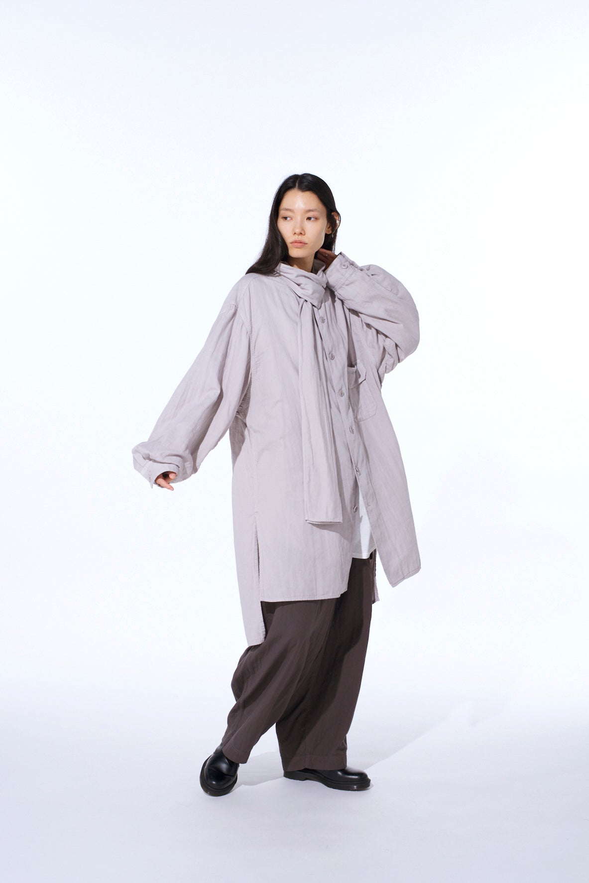 Double Gauze Band Collar Stole Shirt