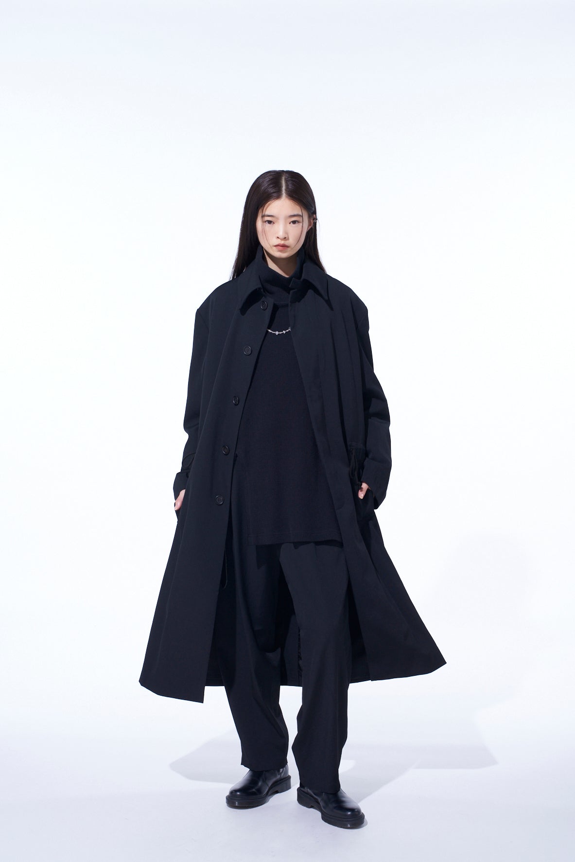 WASHER WOOL GABARDINE STAND COLLAR COAT