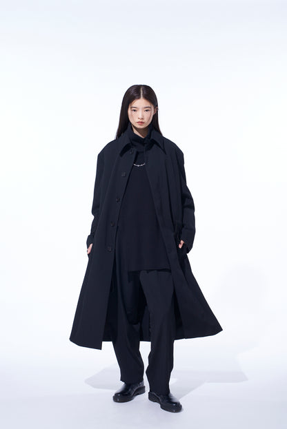 WASHER WOOL GABARDINE STAND COLLAR COAT