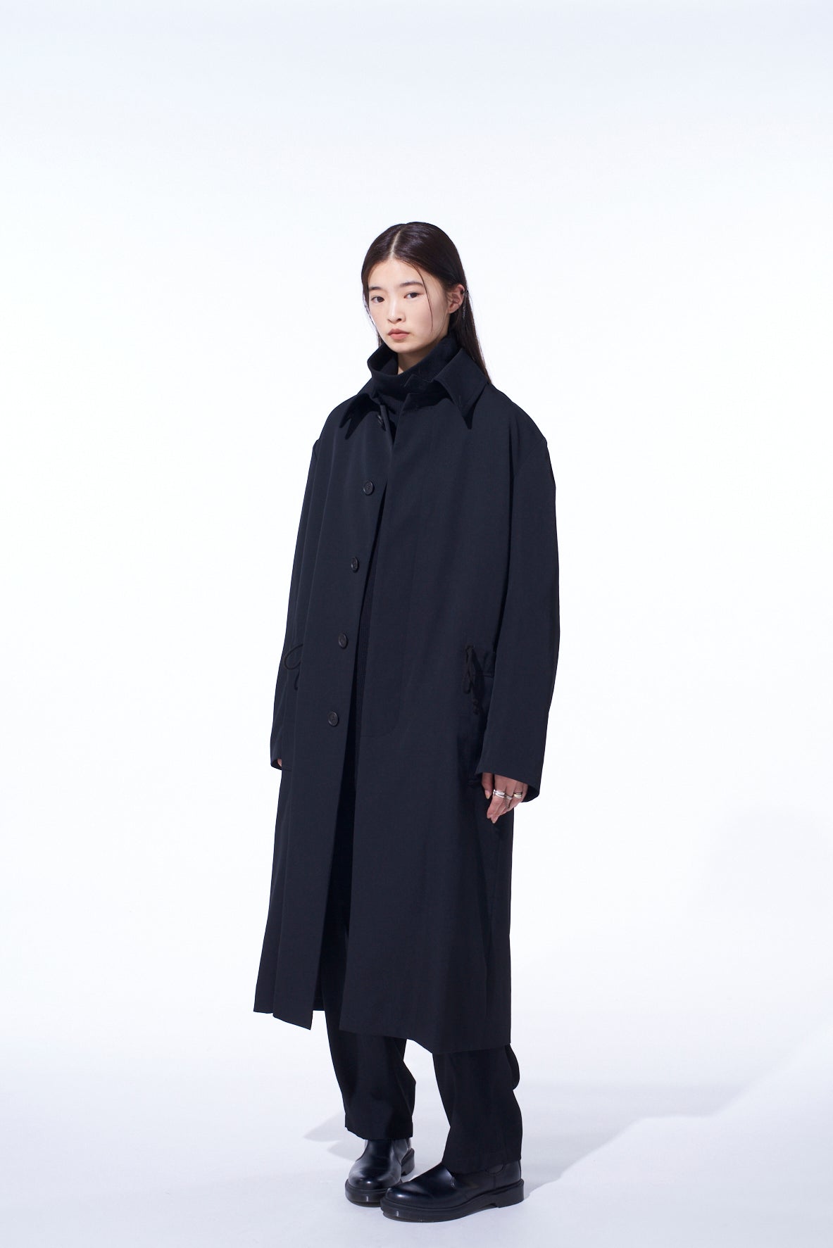 WASHER WOOL GABARDINE STAND COLLAR COAT