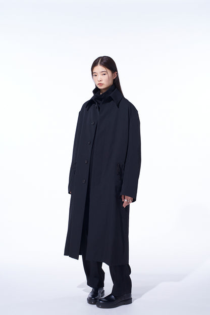 WASHER WOOL GABARDINE STAND COLLAR COAT