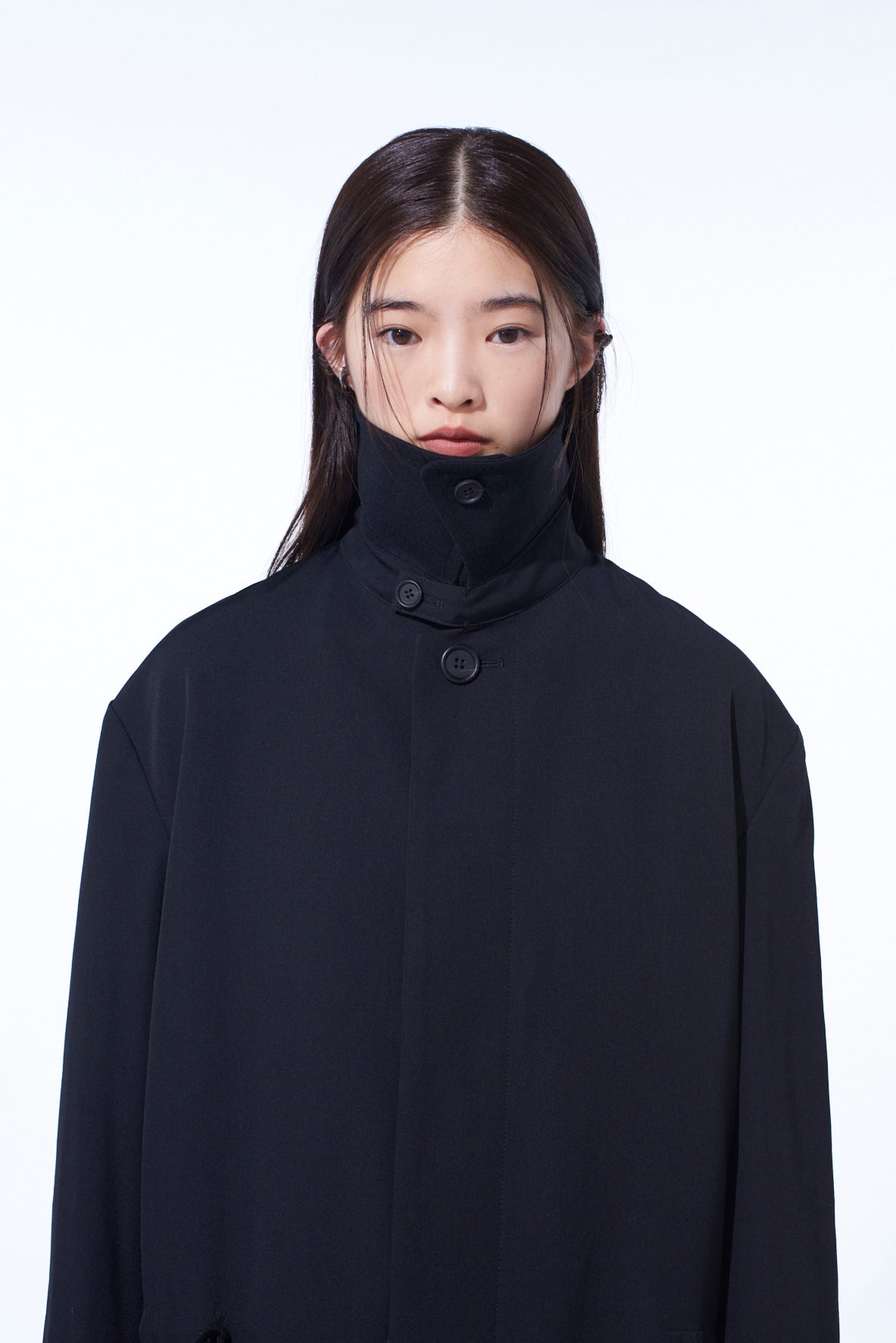 WASHER WOOL GABARDINE STAND COLLAR COAT