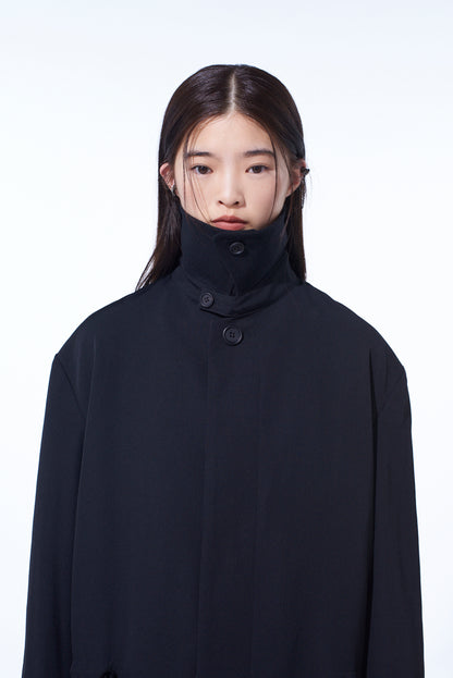 WASHER WOOL GABARDINE STAND COLLAR COAT