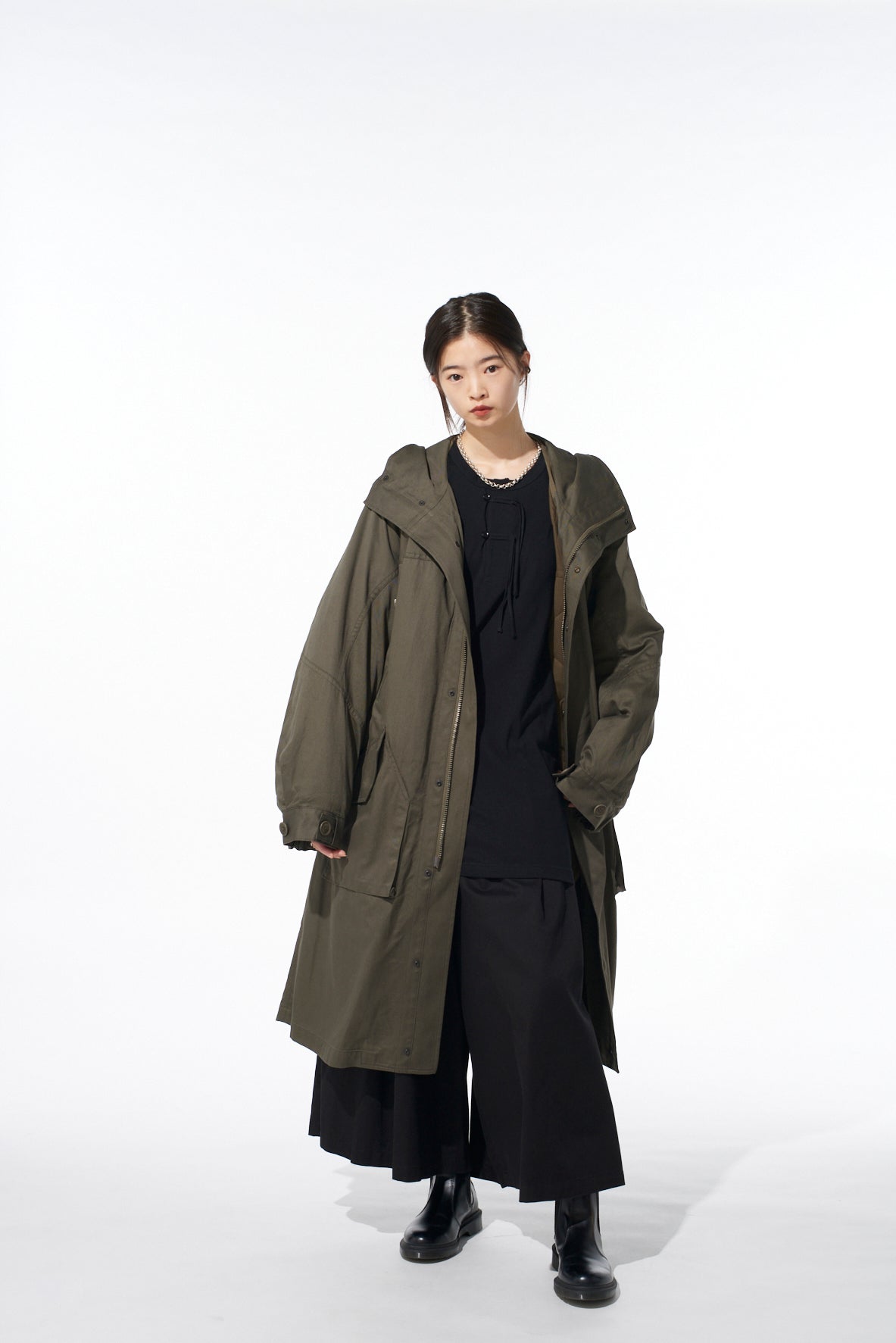 COTTON TWILL HOODED COAT WITH PADDED LINER