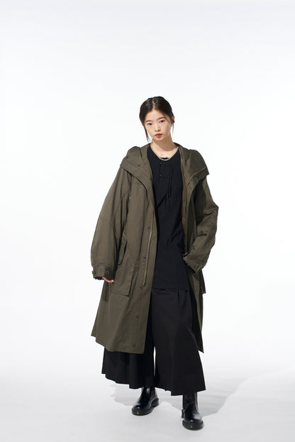 COTTON TWILL HOODED COAT WITH PADDED LINER