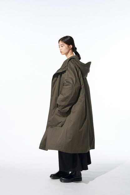 COTTON TWILL HOODED COAT WITH PADDED LINER