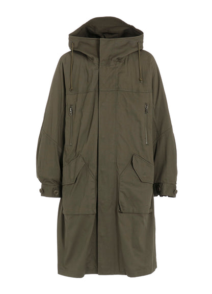 COTTON TWILL HOODED COAT WITH PADDED LINER