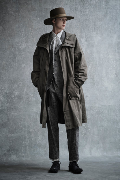 COTTON TWILL HOODED COAT WITH PADDED LINER
