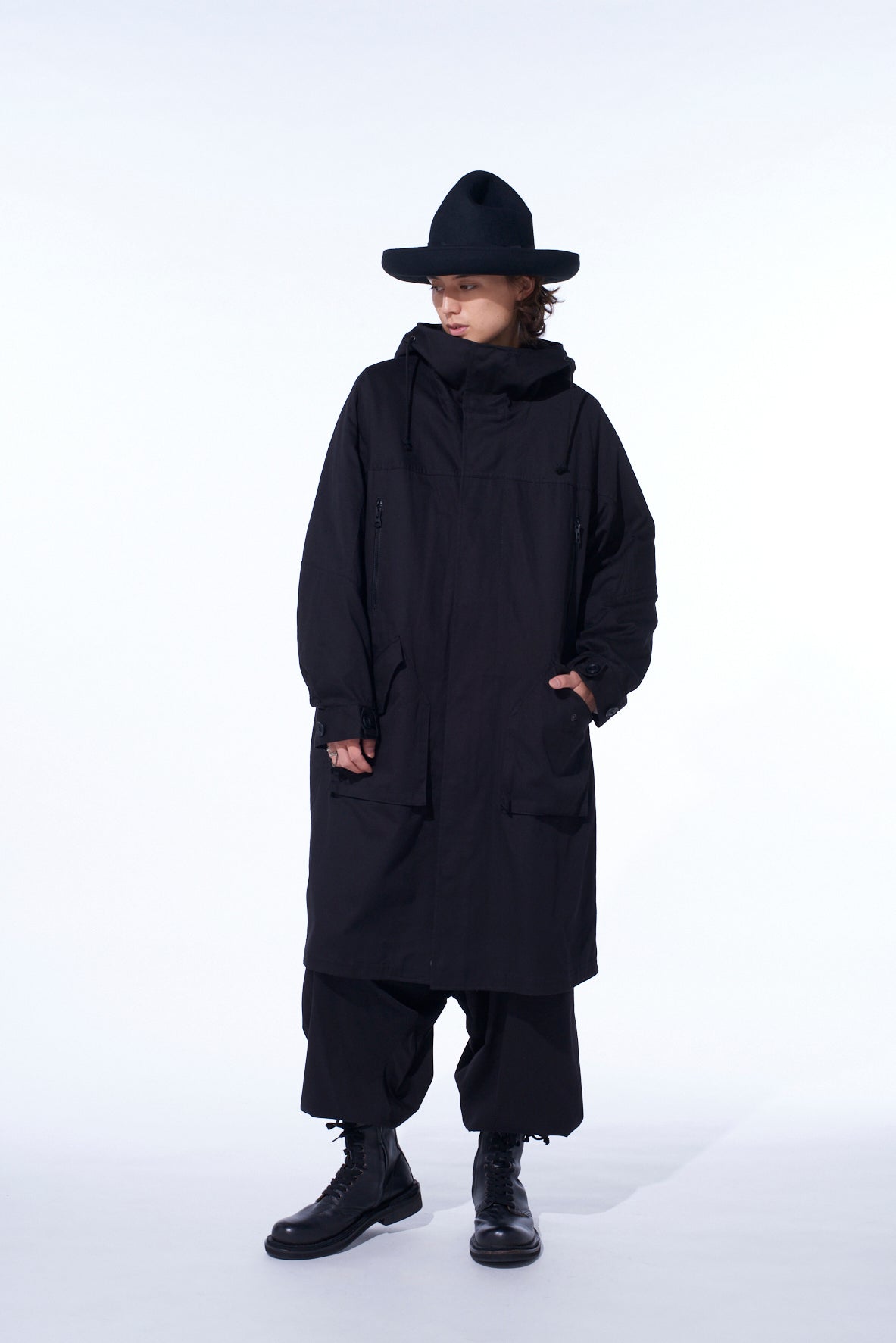 COTTON TWILL HOODED COAT WITH PADDED LINER