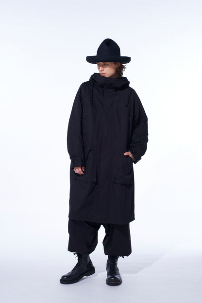COTTON TWILL HOODED COAT WITH PADDED LINER