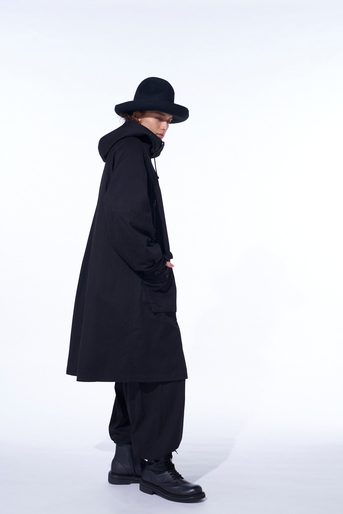 COTTON TWILL HOODED COAT WITH PADDED LINER