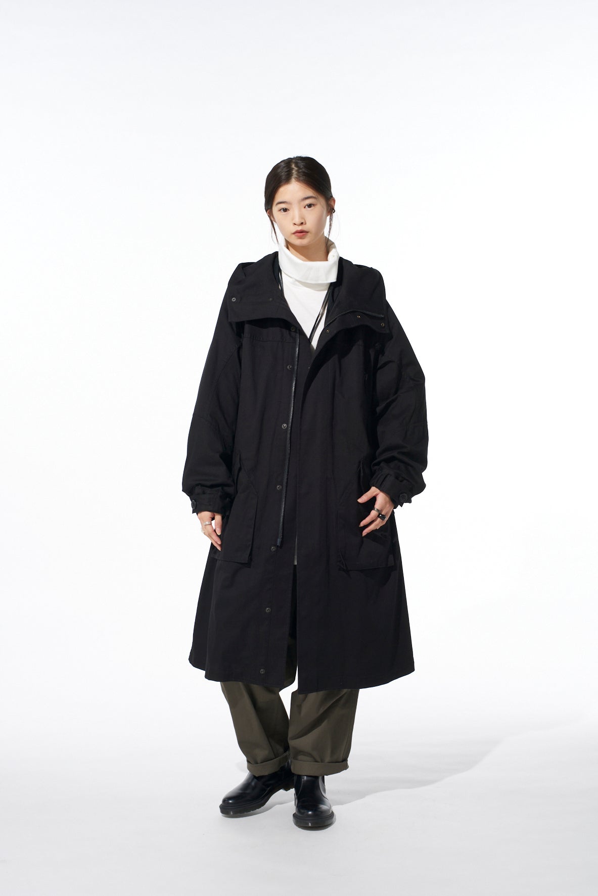 COTTON TWILL HOODED COAT WITH PADDED LINER
