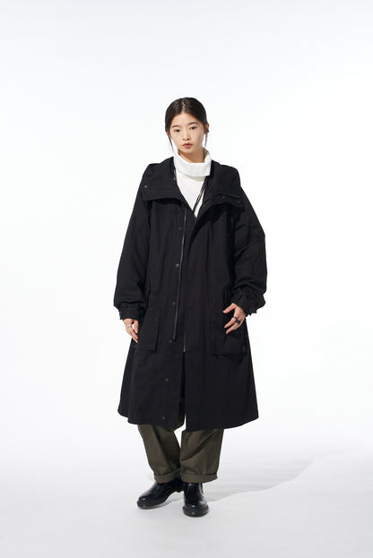 COTTON TWILL HOODED COAT WITH PADDED LINER