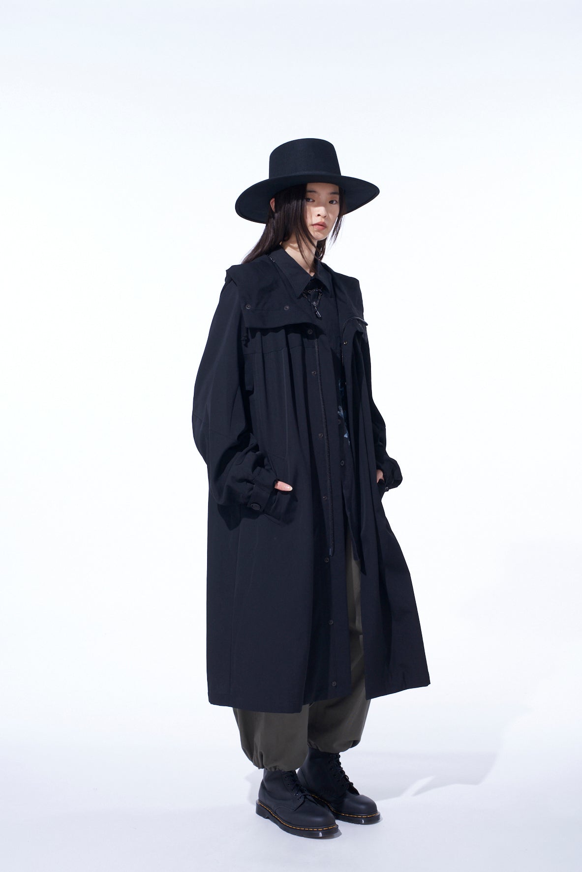 WASHER WOOL GABARDINE MILITARY COAT