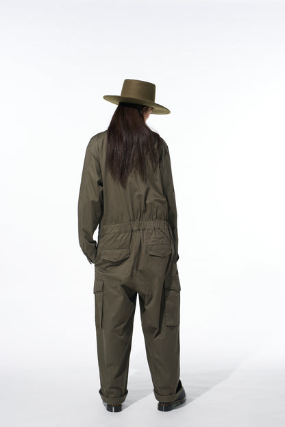 COTTON TWILL 6-POCKET ZIP-UP JUMPSUIT