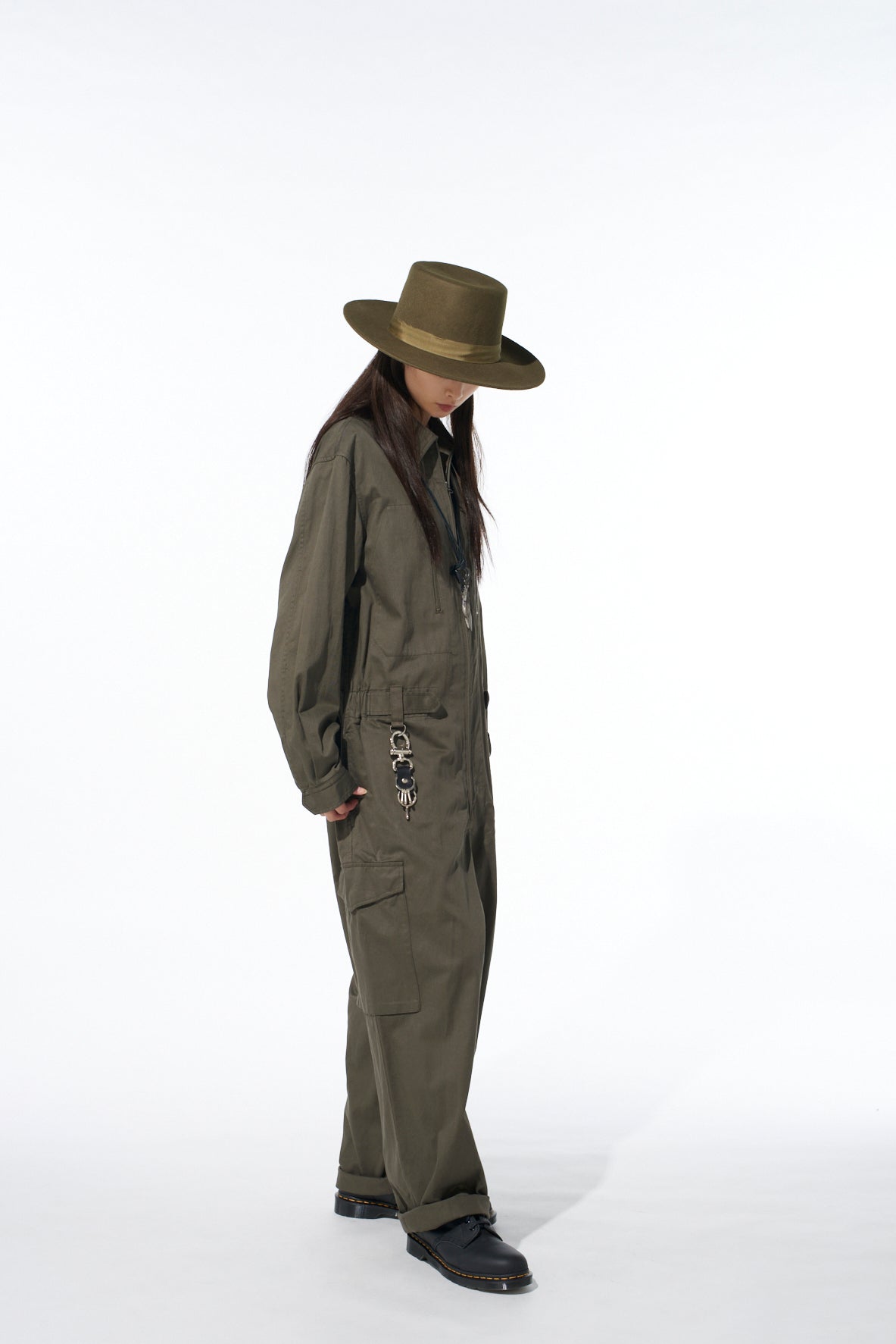 COTTON TWILL 6-POCKET ZIP-UP JUMPSUIT