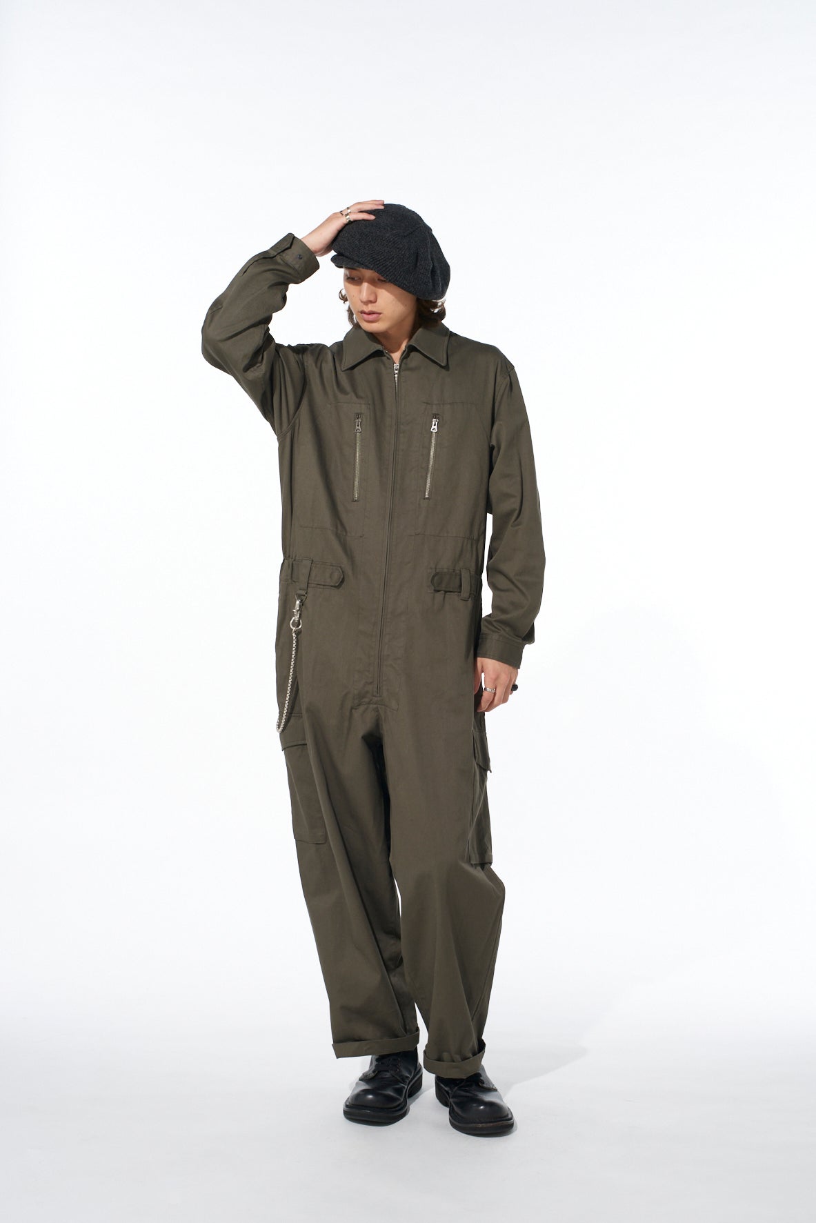 COTTON TWILL 6-POCKET ZIP-UP JUMPSUIT