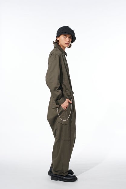 COTTON TWILL 6-POCKET ZIP-UP JUMPSUIT