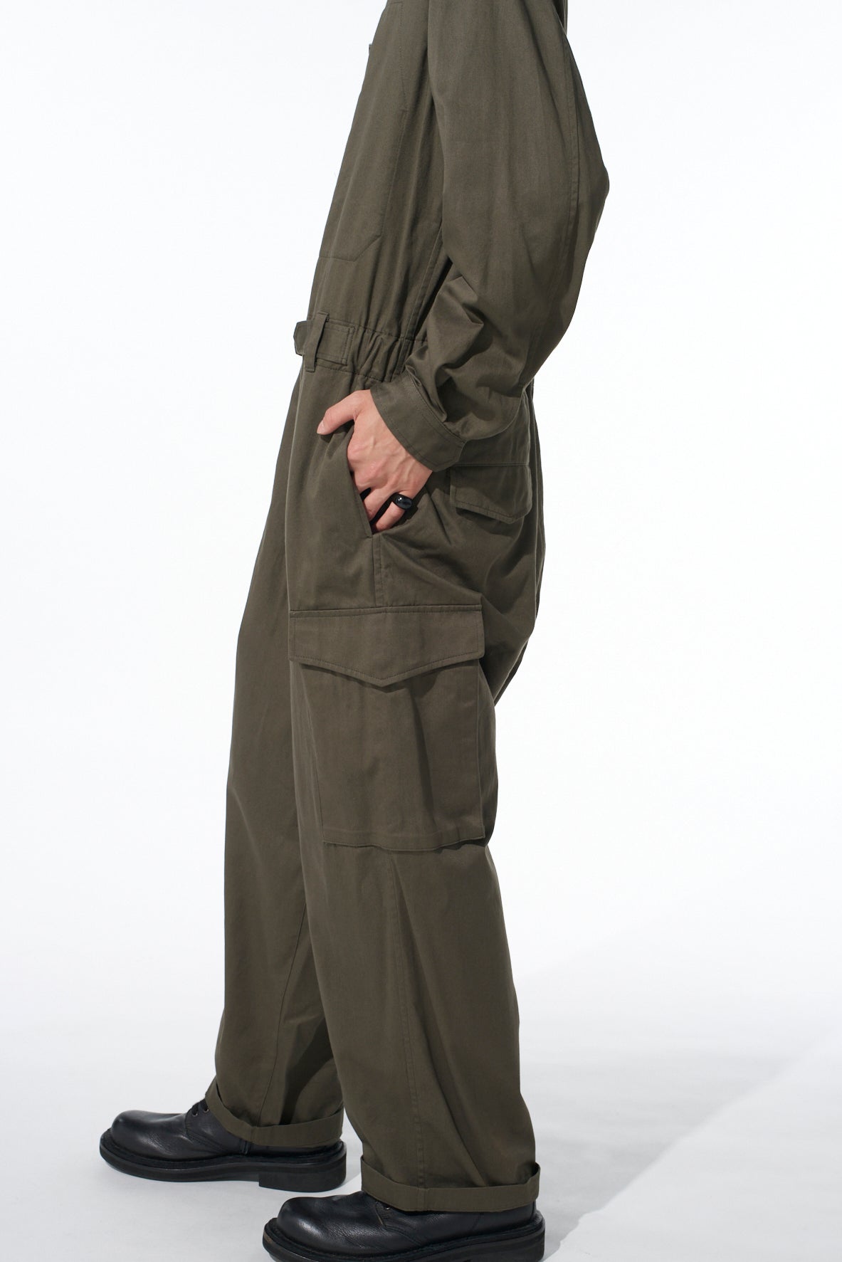 COTTON TWILL 6-POCKET ZIP-UP JUMPSUIT