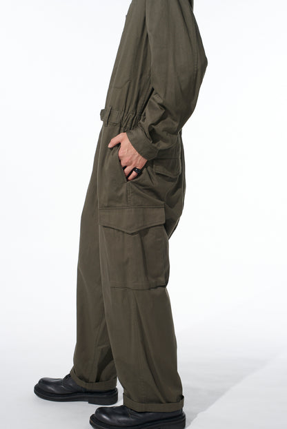 COTTON TWILL 6-POCKET ZIP-UP JUMPSUIT