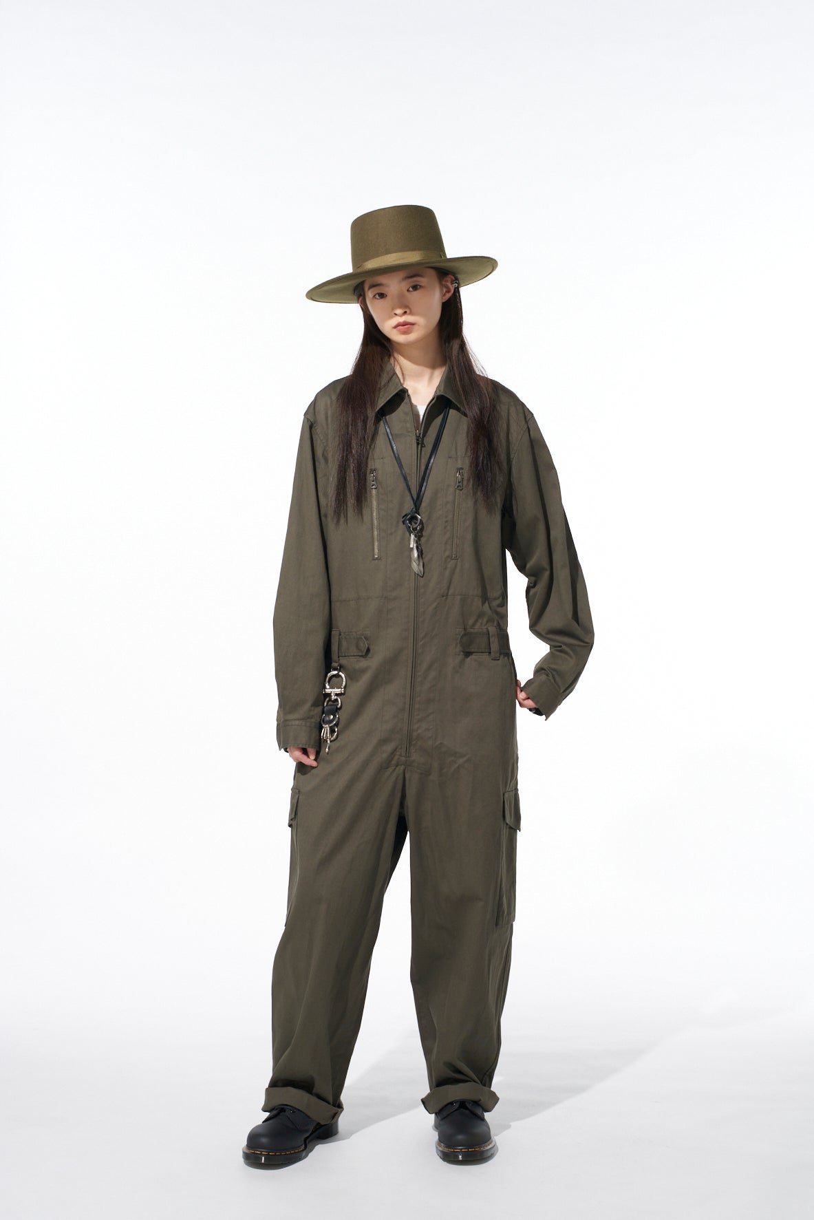 COTTON TWILL 6-POCKET ZIP-UP JUMPSUIT