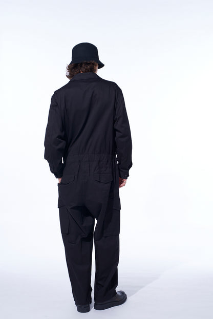 COTTON TWILL 6-POCKET ZIP-UP JUMPSUIT