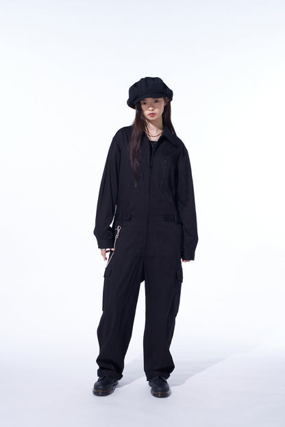 COTTON TWILL 6-POCKET ZIP-UP JUMPSUIT